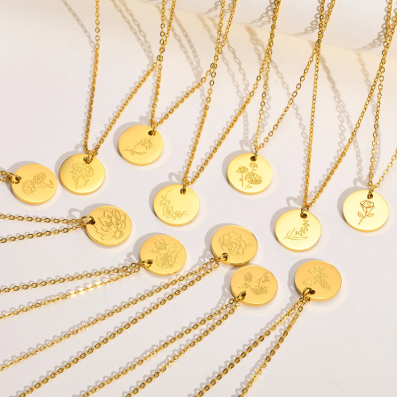 Birth Flower Necklace - 티타늄 스틸 12 월 꽃 불규칙