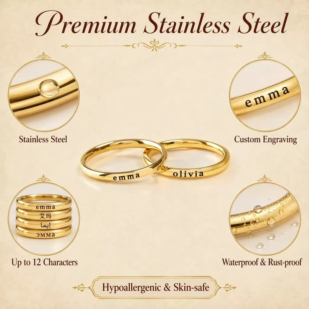 개인화 된 새겨진 이름 반지 여성을위한 맞춤형 편지 골 - Initial Ring Custom 리뷰 및 가격
