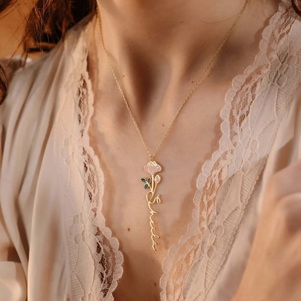 탄생 꽃과 개인화 된 이름 목걸이 사용자 정의 꽃 명찰 - Birth Flower Necklace 리뷰 및 가격